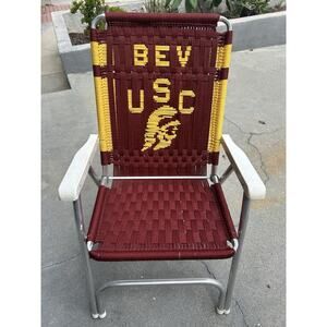 RARE! Vintage Hand Woven USC TROJANS Folding Rope Macrame Chair Tailgate